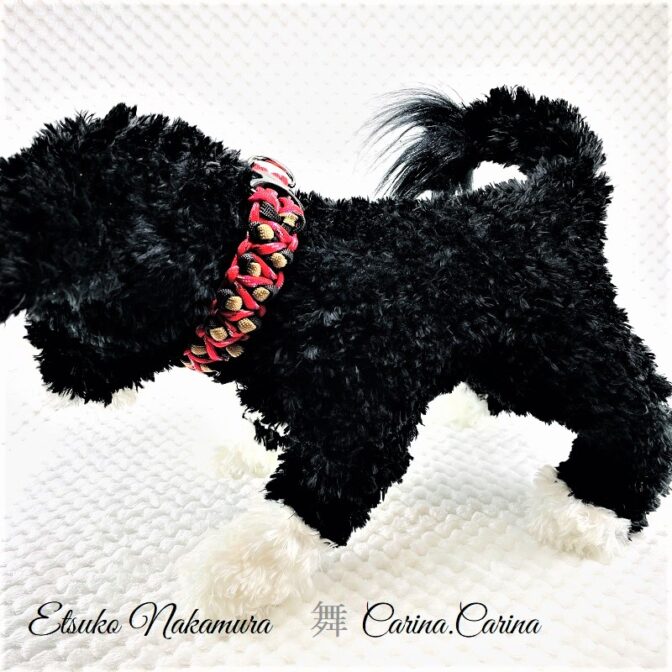 [キット]パラコード＃44No62マクラメ編み レッドと黒＆茶色の犬首輪