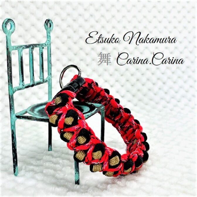 [キット]パラコード＃44No62マクラメ編み レッドと黒＆茶色の犬首輪