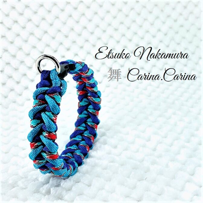 [キット]パラコード＃42No60マクラメ編み ターコイズブルーと紫＆赤まだら色の犬首輪