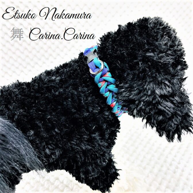 [キット]パラコード＃42No60マクラメ編み ターコイズブルーと紫＆赤まだら色の犬首輪