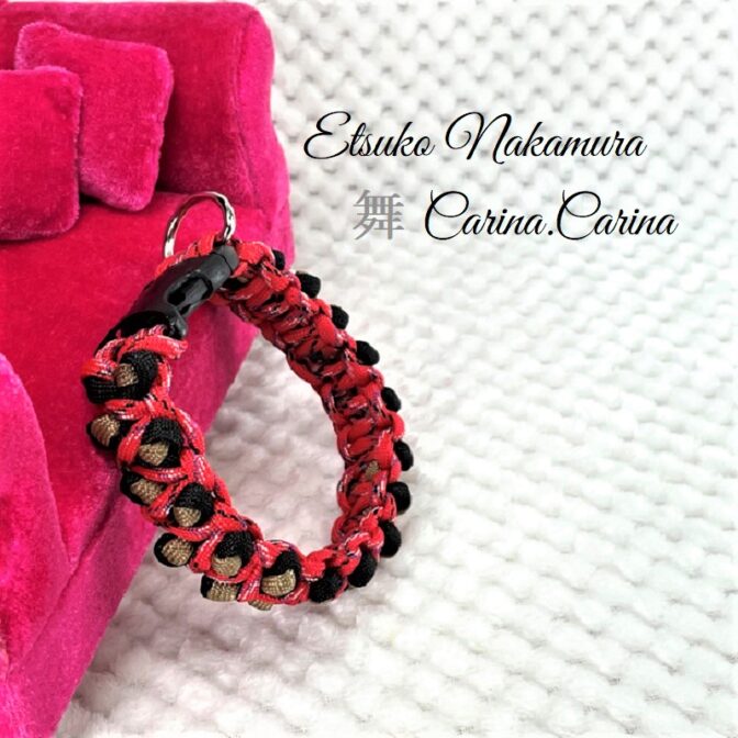 [キット]パラコード＃44No62マクラメ編み レッドと黒＆茶色の犬首輪