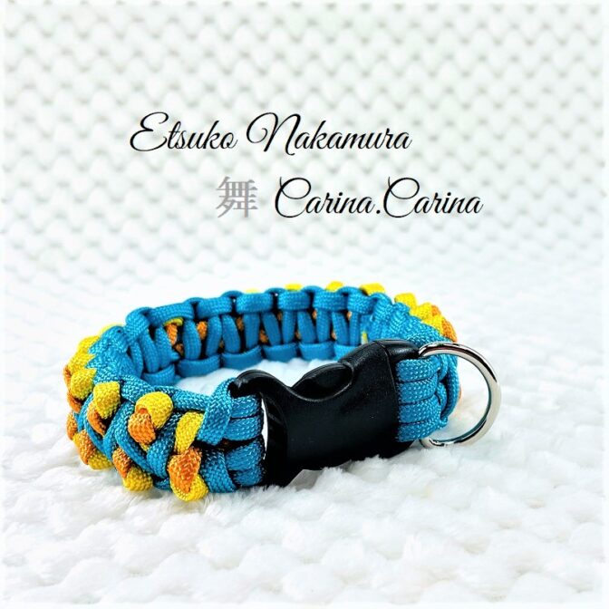 [キット]パラコード＃43No61マクラメ編み ターコイズブルーとオレンジ＆イエローの犬首輪