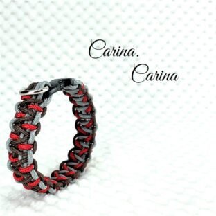 「キット]パラコード#50No71 マクラメ編み赤と茶グレーの犬猫首輪