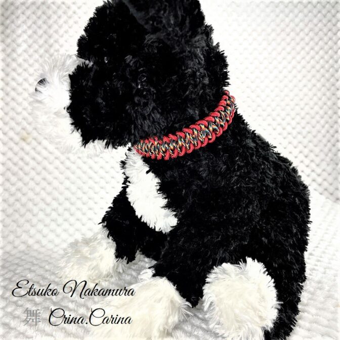 [キット]パラコード＃48No69 マクラメ編み赤まだらと赤の犬猫首輪