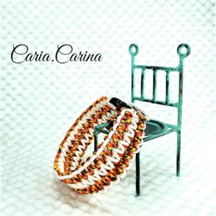 [公式]パラコード＃58No83マクラメ編み白とオレンジまだら色大、中型犬用首輪