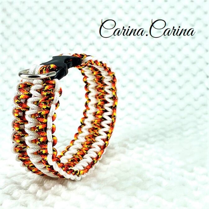 [公式]パラコード＃58No83マクラメ編みローズとまだら色大、中型犬用首輪