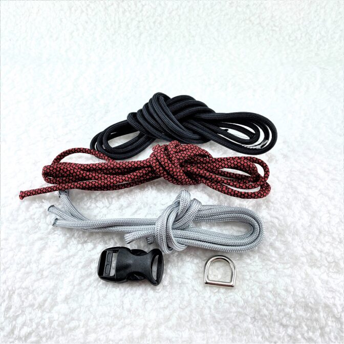 [キット]パラコード＃59No84マクラメ編みグレー黒赤まだら色大、中型犬用首輪