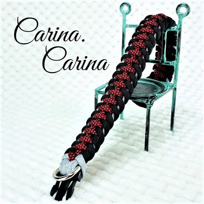 [キット]パラコード＃59No84マクラメ編みグレー黒赤まだら色大、中型犬用首輪