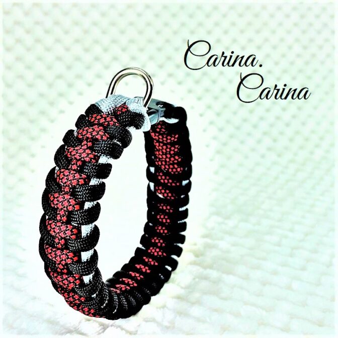 [キット]パラコード＃59No84マクラメ編みグレー黒赤まだら色大、中型犬用首輪