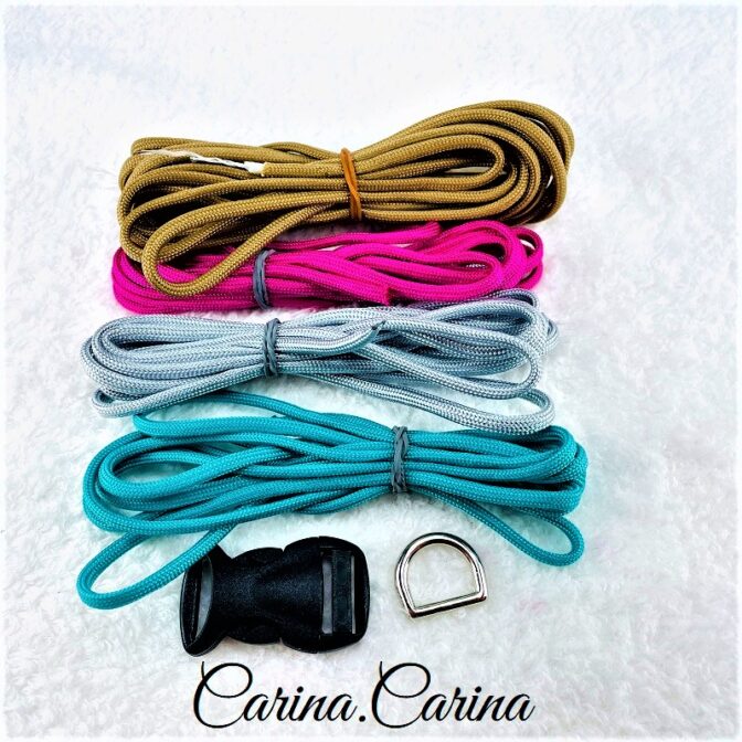 [キット]パラコード＃53No76マクラメ編み 茶グレーローズターコイズブルーの犬首輪