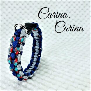 [キット]パラコード＃60No85マクラメ編みグレー青まだら色3色大、中型犬用首輪