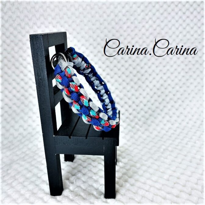 [公式]パラコード＃60No85マクラメ編みグレー青まだら色3色大、中型犬用首輪