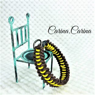 [公式]パラコード＃62No87マクラメ編みイエローと茶色大、中型犬用首輪