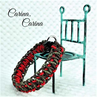 [公式]パラコード＃64No897マクラメ編み赤とまだらと茶色中、小型犬用首輪