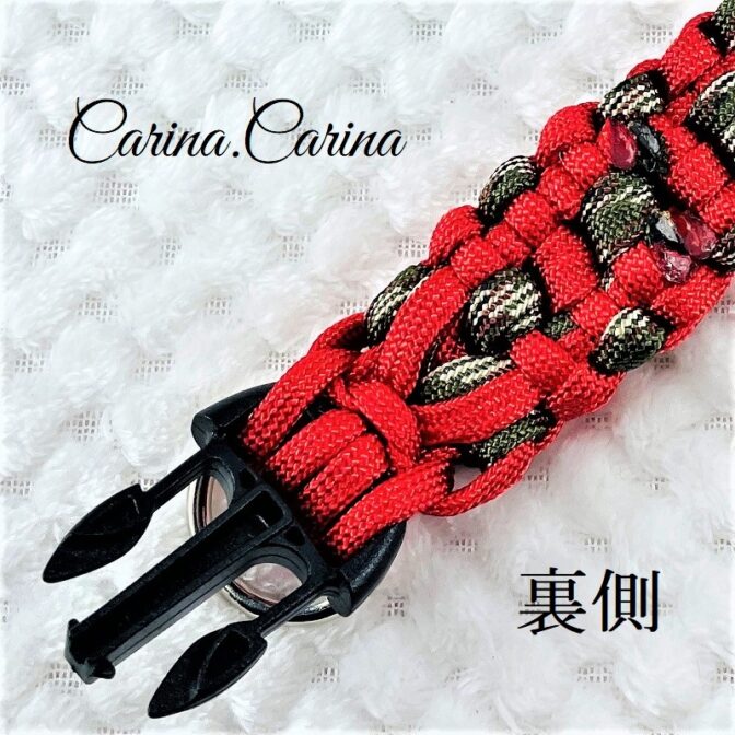 [公式]パラコード＃65No90マクラメ編みルビーと茶まだらの中、小型犬用首輪