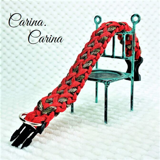 [公式]パラコード＃65No90マクラメ編みルビーと茶まだらの中、小型犬用首輪