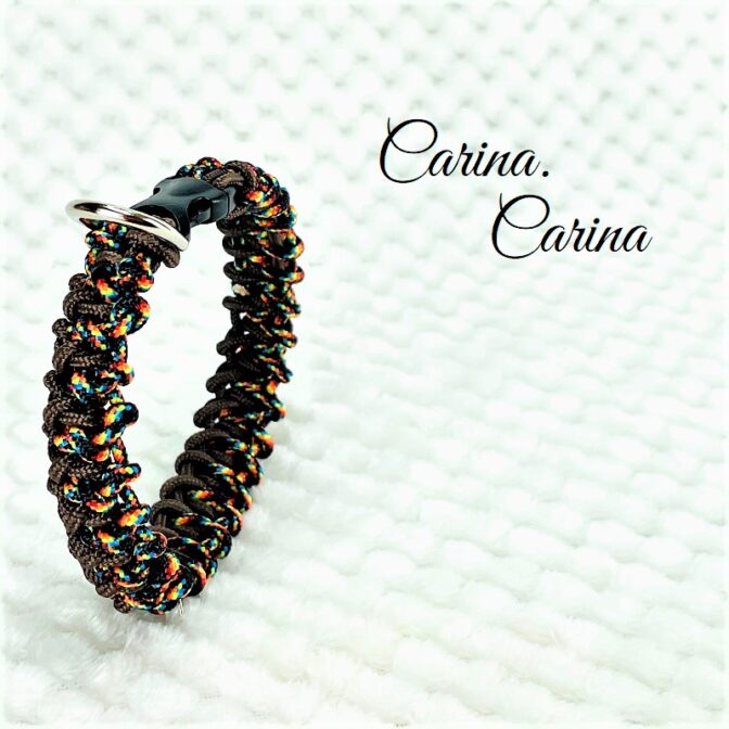 [公式]パラコード＃69No94マクラメ編み焦げ茶と赤まだらの犬用首輪