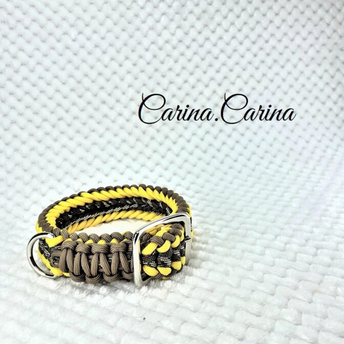 [公式]パラコード＃70No95マクラメ編み茶イエロー茶まだらの大、中型犬用首輪