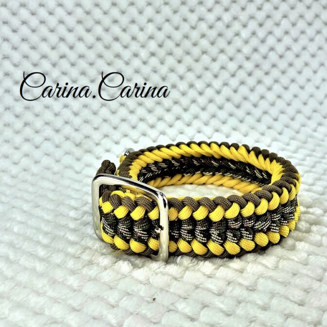 [公式]パラコード＃70No95マクラメ編み茶イエロー茶まだらの大、中型犬用首輪