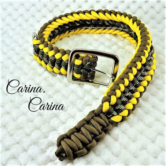 [公式]パラコード＃70No95マクラメ編み茶イエロー茶まだらの大、中型犬用首輪