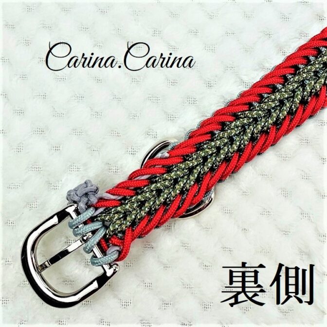 [公式]パラコード＃71No96マクラメ編みグレーと赤とまだらの犬用首輪