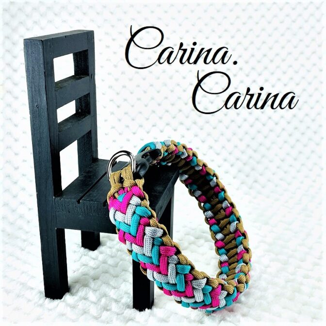 [キット]パラコード＃53No76マクラメ編み 茶グレーローズターコイズブルーの犬首輪