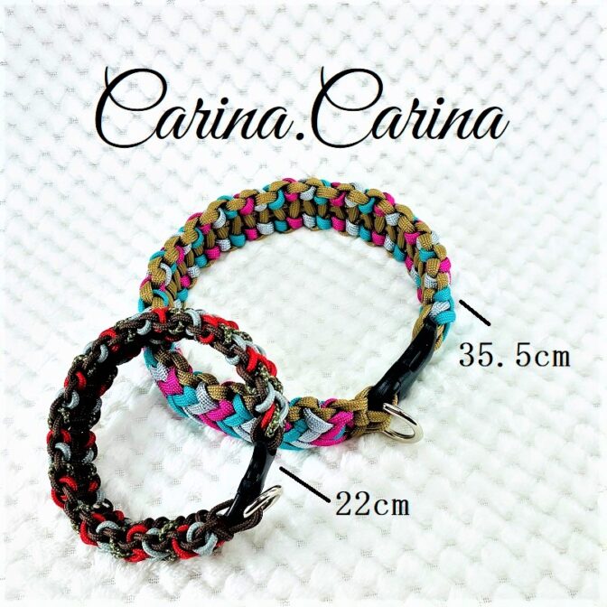 [キット]パラコード＃53No76マクラメ編み 茶グレーローズターコイズブルーの犬首輪