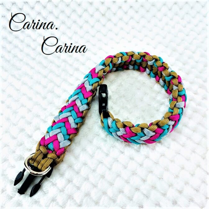 [キット]パラコード＃53No76マクラメ編み 茶グレーローズターコイズブルーの犬首輪