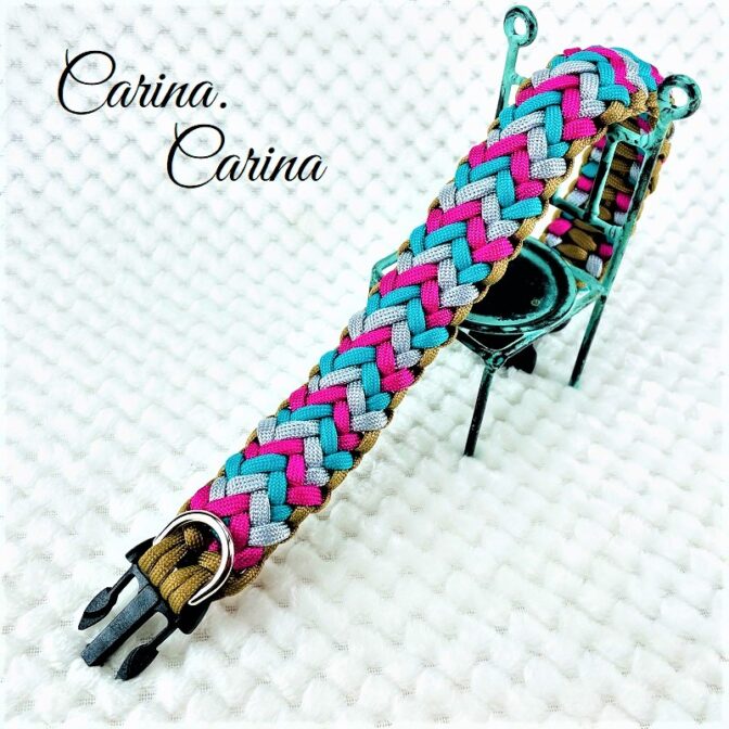 [キット]パラコード＃53No76マクラメ編み 茶グレーローズターコイズブルーの犬首輪