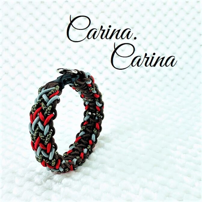 [キット]パラコード#54No77マクラメ編み 濃茶グレー赤まだらの小型、中型犬首輪