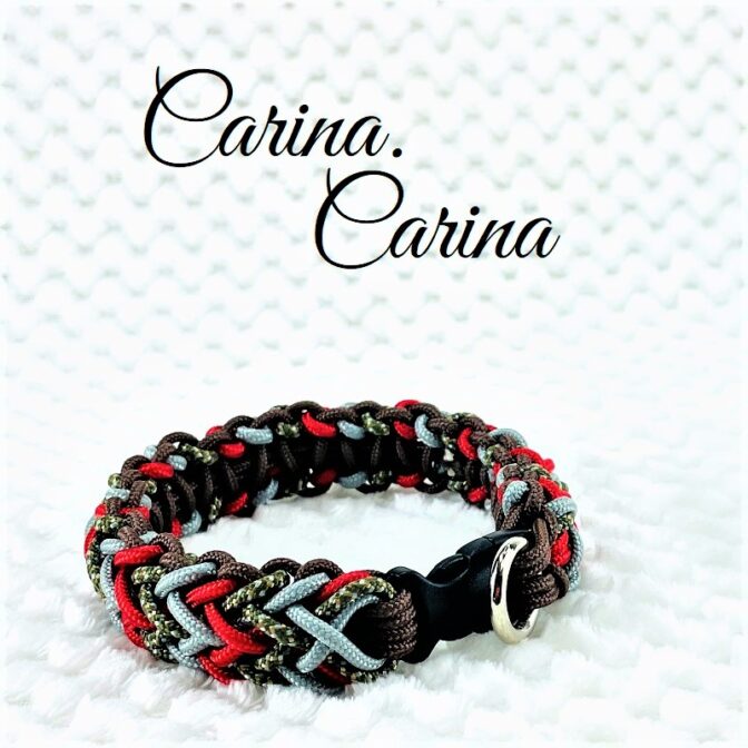 [キット]パラコード#54No77マクラメ編み 濃茶グレー赤まだらの小型、中型犬首輪