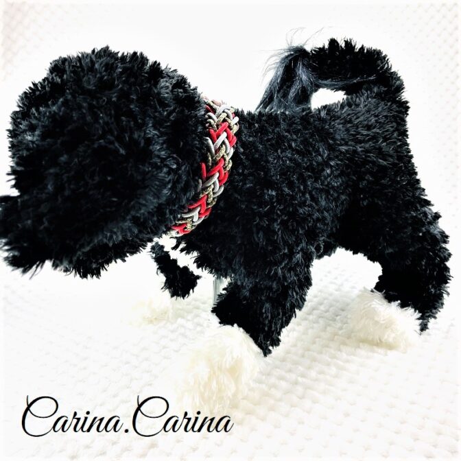 [キット]パラコード#54No77マクラメ編み 濃茶グレー赤まだらの小型、中型犬首輪