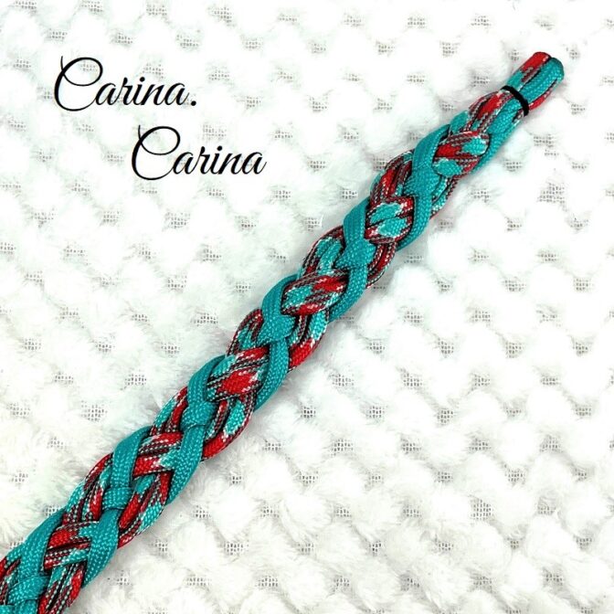 [公式]パラコードNo106マクラメ編みターコイズ/レッドとオーキッドブルーの大、中型犬用首輪