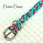 [公式]パラコードNo106マクラメ編みターコイズ/レッドとオーキッドブルーの大、中型犬用首輪