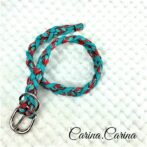 [公式]パラコードNo106マクラメ編みターコイズ/レッドとオーキッドブルーの大、中型犬用首輪