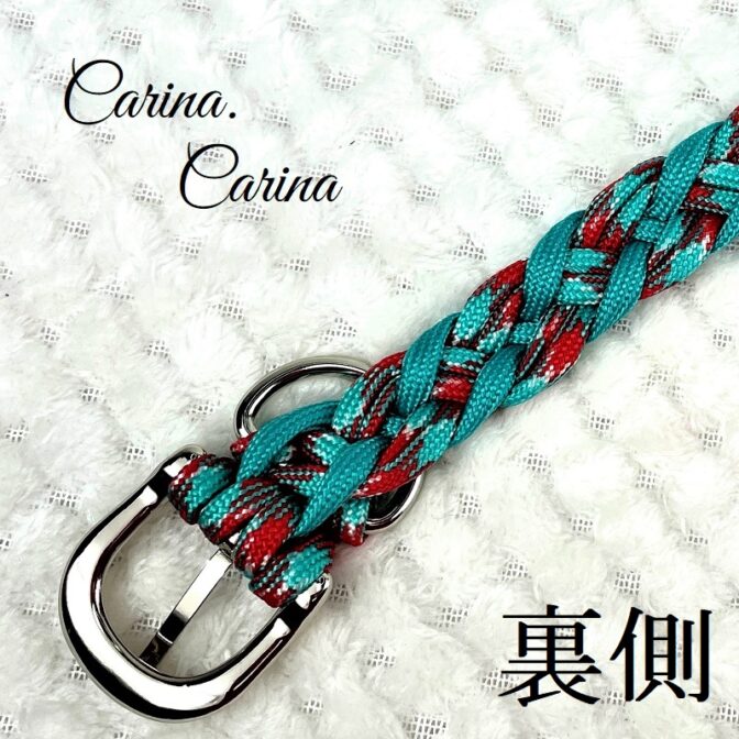 [公式]パラコードNo106マクラメ編みターコイズ/レッドとオーキッドブルーの大、中型犬用首輪