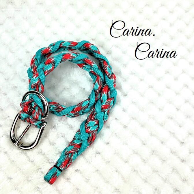 [公式]パラコードNo106マクラメ編みターコイズ/レッドとオーキッドブルーの大、中型犬用首輪