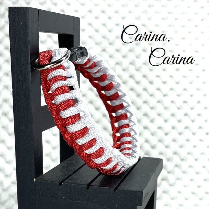 [公式]パラコード#77No102マクラメ編みルビーレッドと白の大、中型犬用首輪