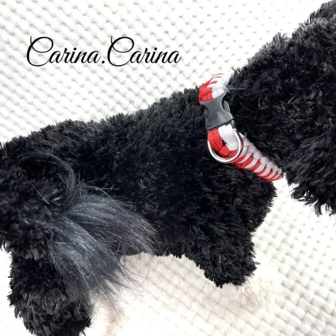 [公式]パラコード#77No102マクラメ編みルビーレッドと白の大、中型犬用首輪