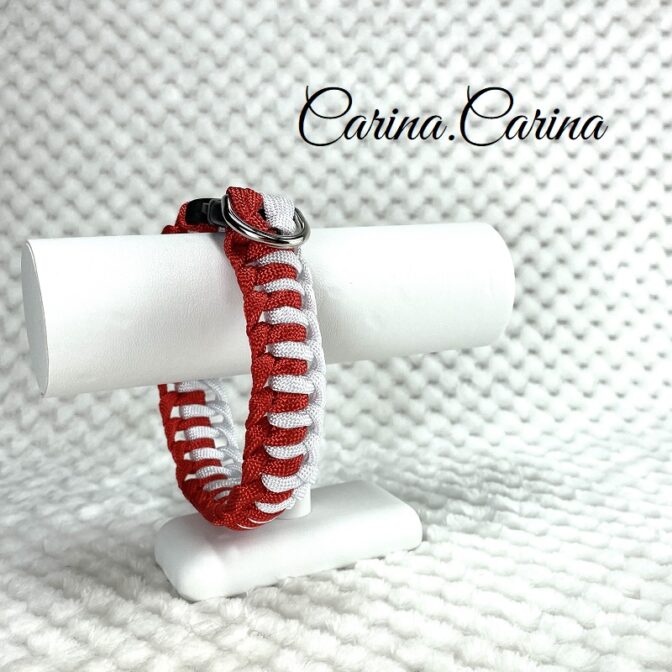 [公式]パラコード#77No102マクラメ編みルビーレッドと白の大、中型犬用首輪