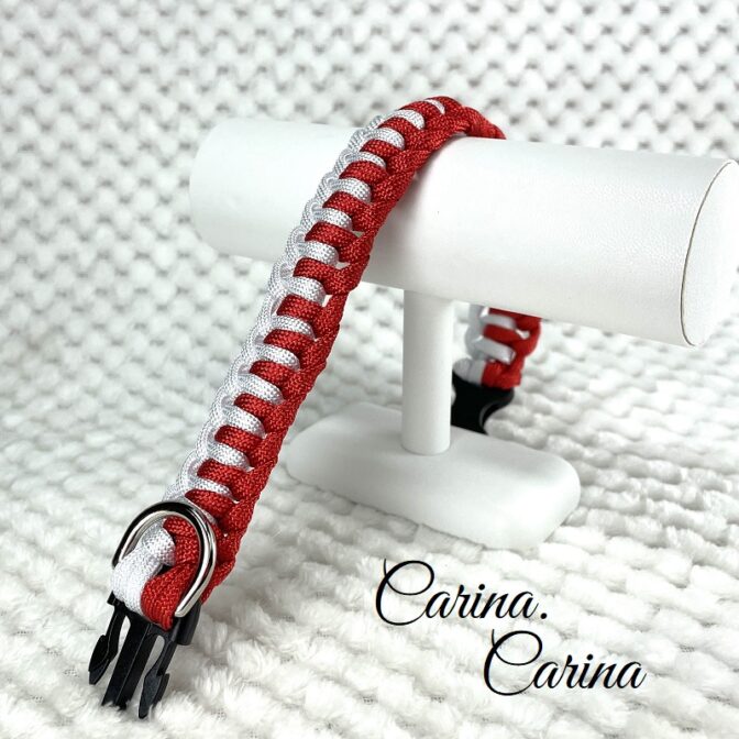 [公式]パラコード#77No102マクラメ編みルビーレッドと白の大、中型犬用首輪