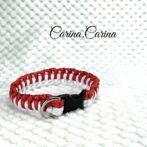 [公式]パラコード#77No102マクラメ編みルビーレッドと白の大、中型犬用首輪