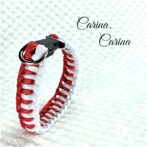 [公式]パラコード#77No102マクラメ編みルビーレッドと白の大、中型犬用首輪