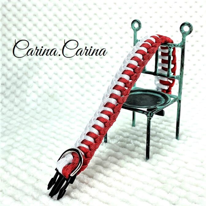 [公式]パラコード#77No102マクラメ編みルビーレッドと白の大、中型犬用首輪