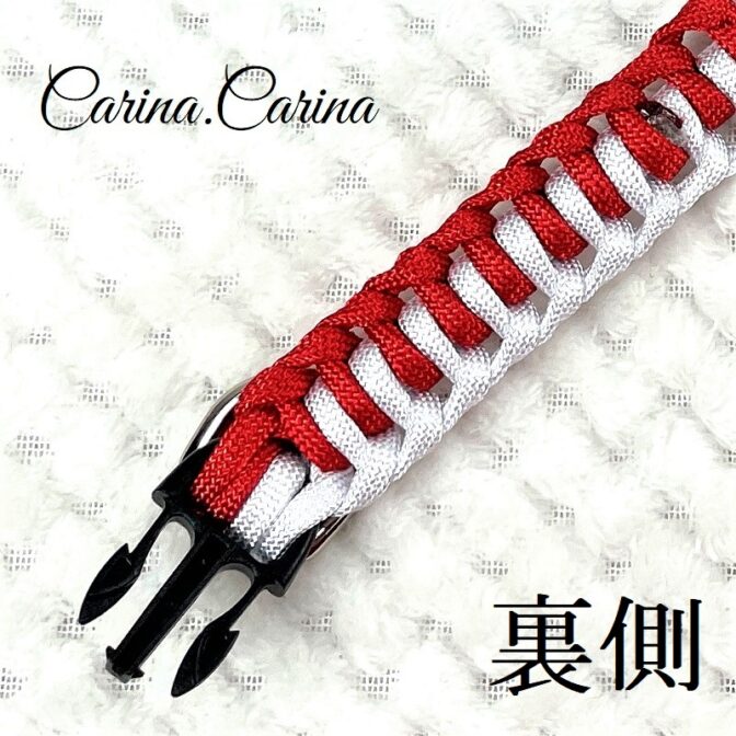 [公式]パラコード#77No102マクラメ編みルビーレッドと白の大、中型犬用首輪