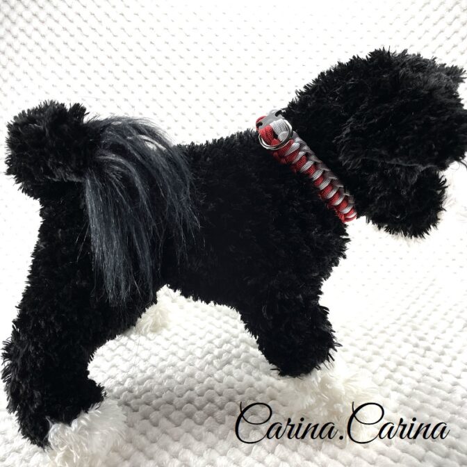 [公式]パラコード#77No102マクラメ編みルビーレッドと白の大、中型犬用首輪