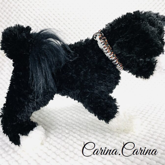 [公式]パラコード＃78No103マクラメ編み白と赤黒まだらの犬猫用首輪