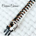 [公式]パラコード＃78No103マクラメ編み白と赤黒まだらの犬猫用首輪