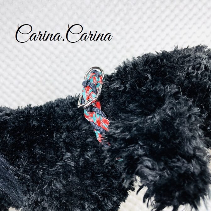 [公式]パラコード#79No104マクラメ編みネイビーとターコイズ＆レッドの中、小型犬用首輪