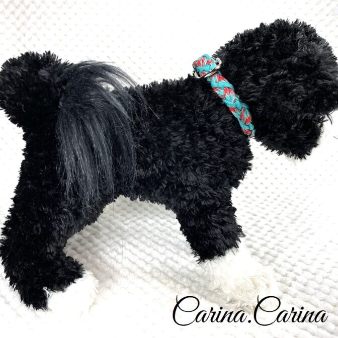 [公式]パラコードNo106マクラメ編みターコイズ/レッドとオーキッドブルーの大、中型犬用首輪